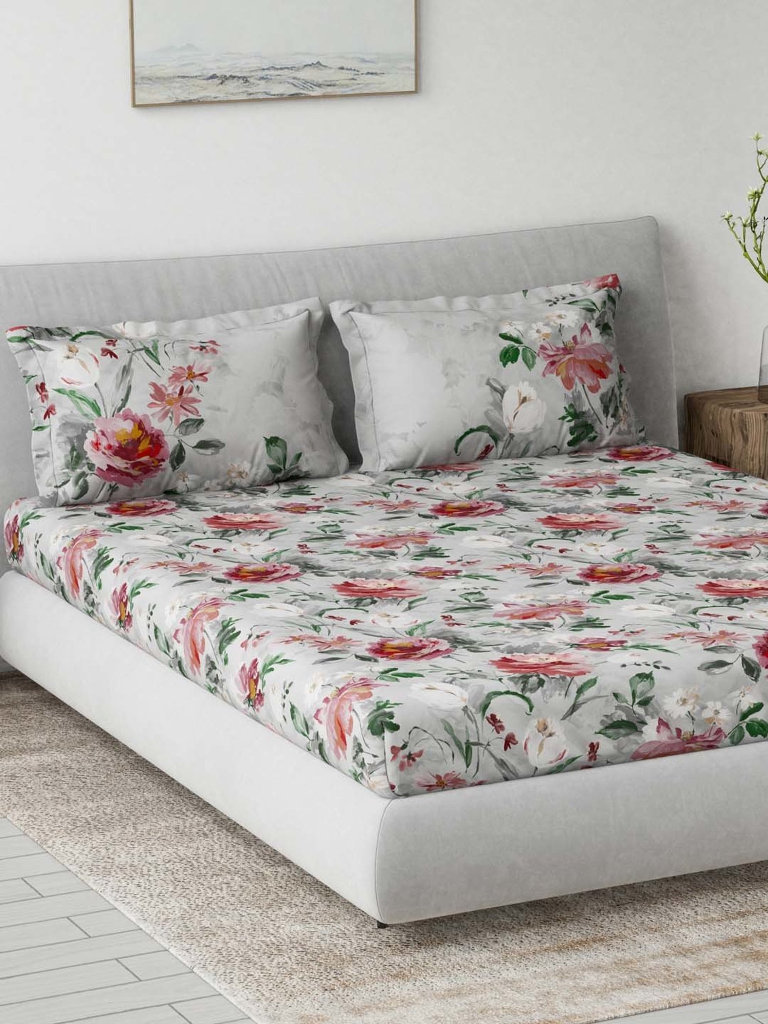 Ddecor Live beautiful Primary Red 144 TC Cotton Queen Bedsheet with 2 Pillow Covers