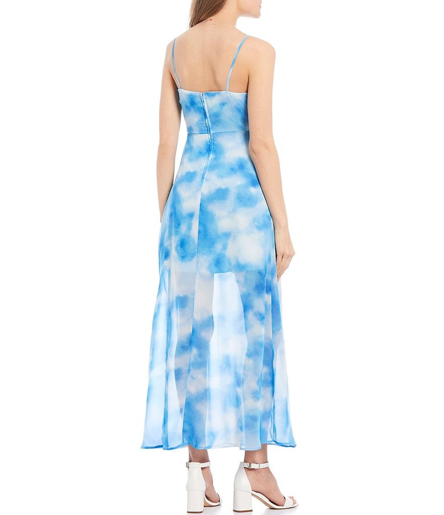 Xtraordinary Surplice V-Neck Tie-Dye Chiffon Maxi Dress