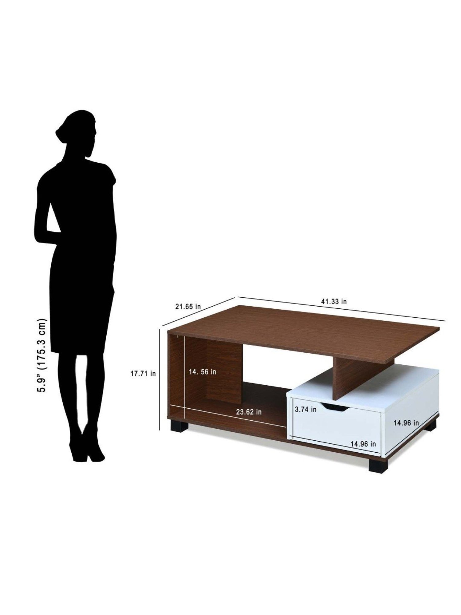 Nilkamal Denzel Brown Engineered Wood Coffee Table with 1 Drawer & 1 Open Shelf