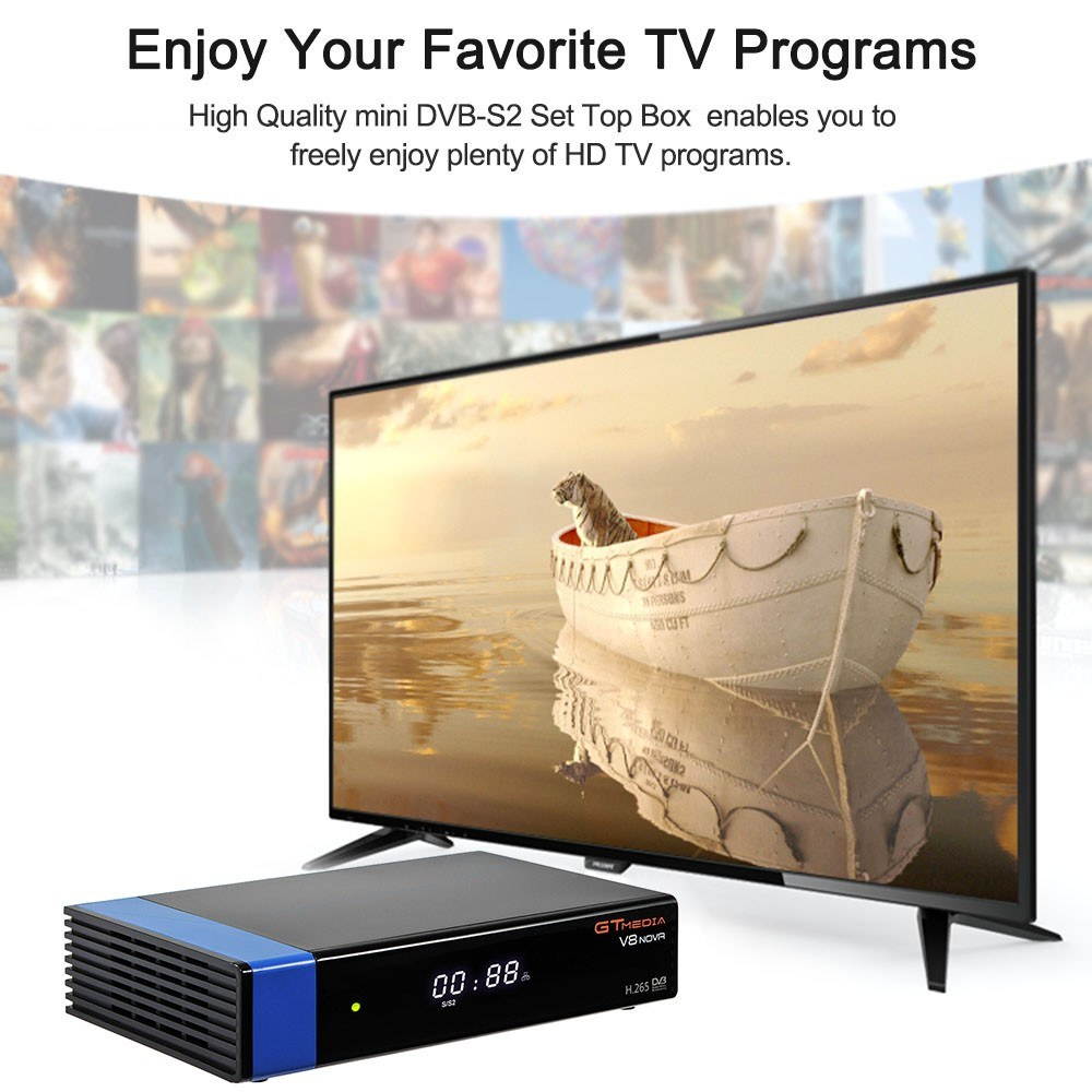 GTMEDIA V8 NOVA BLUE Universal DVB-S2 TV Receiver Digital Video Broadcasting Receiver Full HD 1080P Set Top Box Built-in WiFi Support H.265 EPG