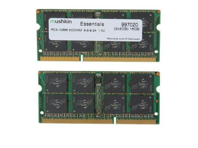 Mushkin Enhanced 16GB (2 x 8G) Essentials DDR3 PC3-10666 1333MHz 204-Pin Laptop Memory Model 997020