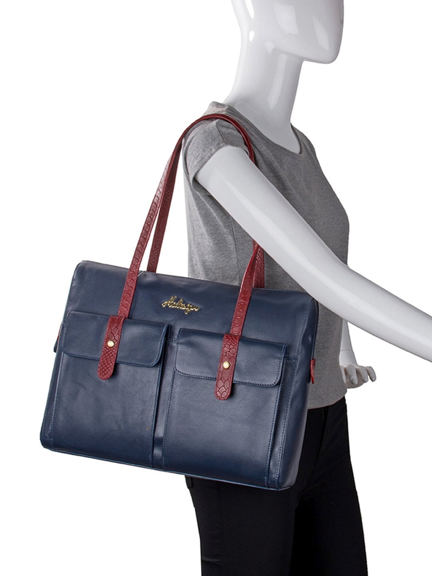 Hidesign Ee London 01 Navy Solid Medium Laptop Handbag