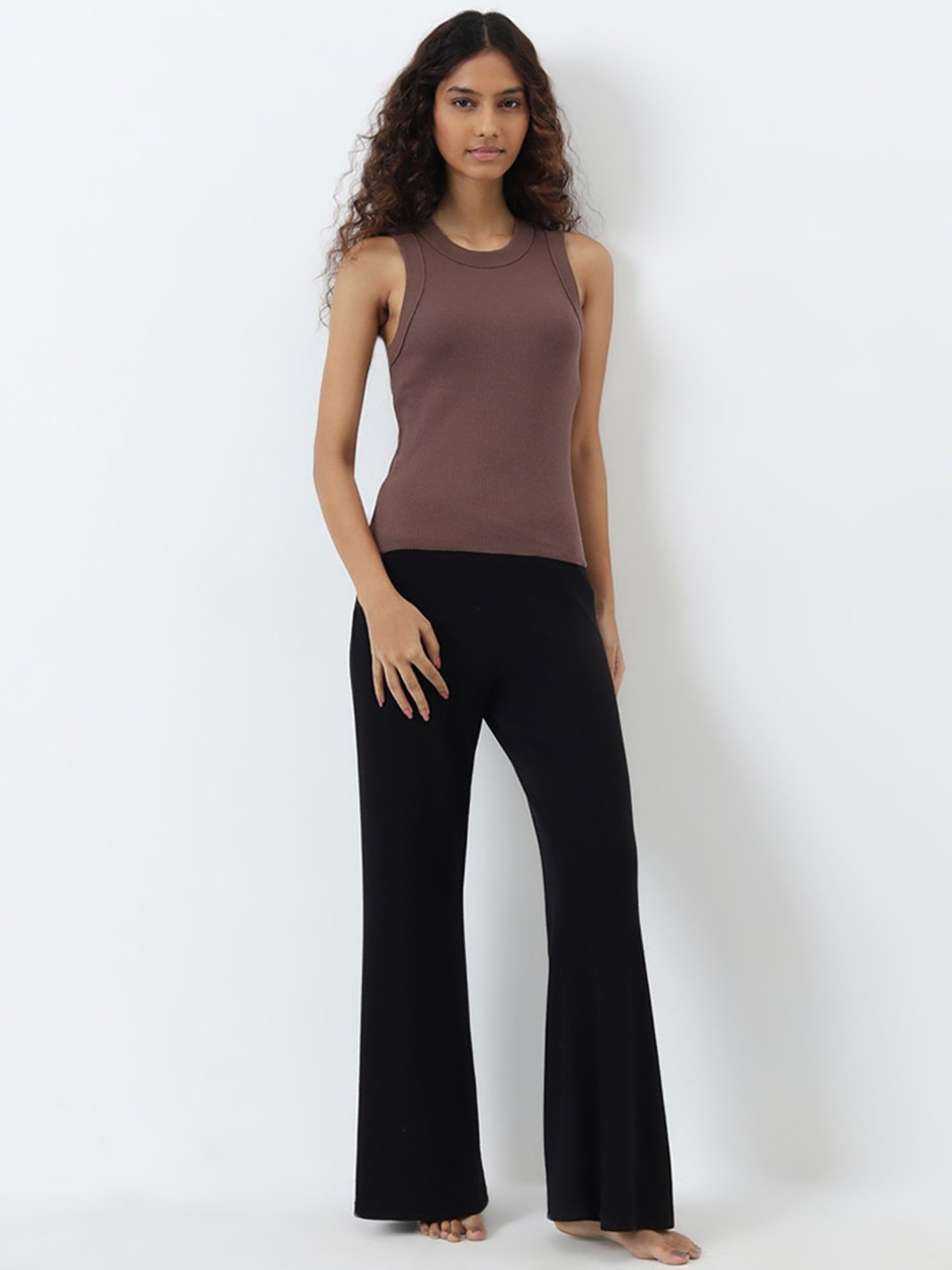 Superstar by Westside Brown Ribbed Cotton Blend Tank Top