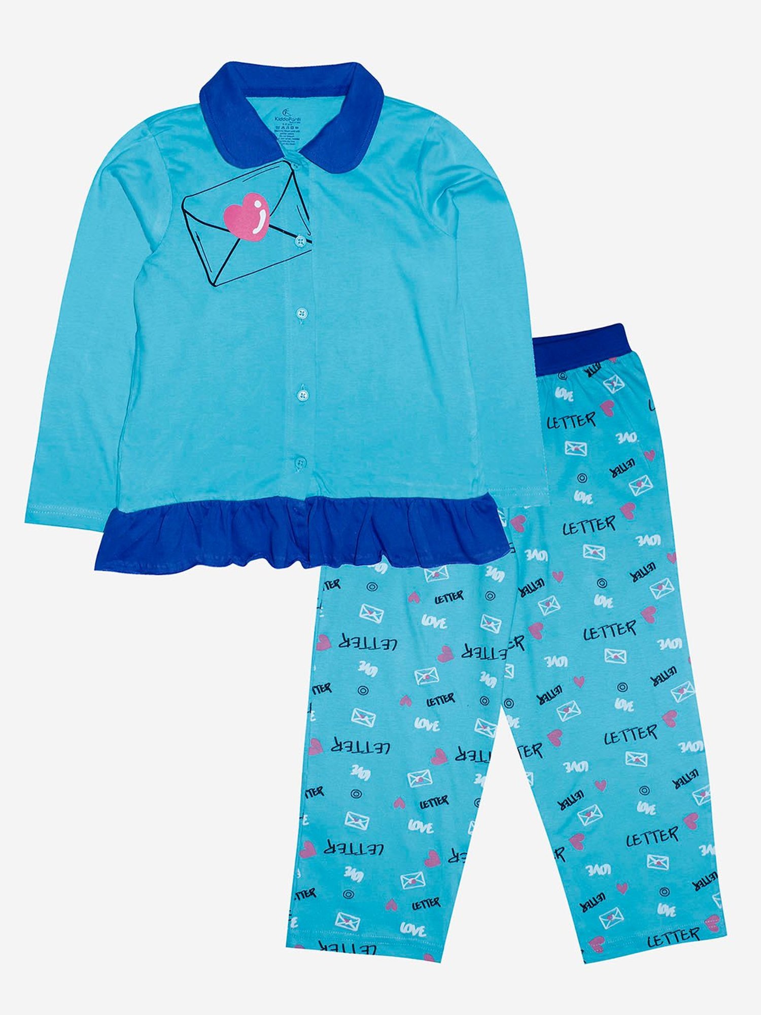 Kiddopanti Girls Blue Printed Shirt with Pants