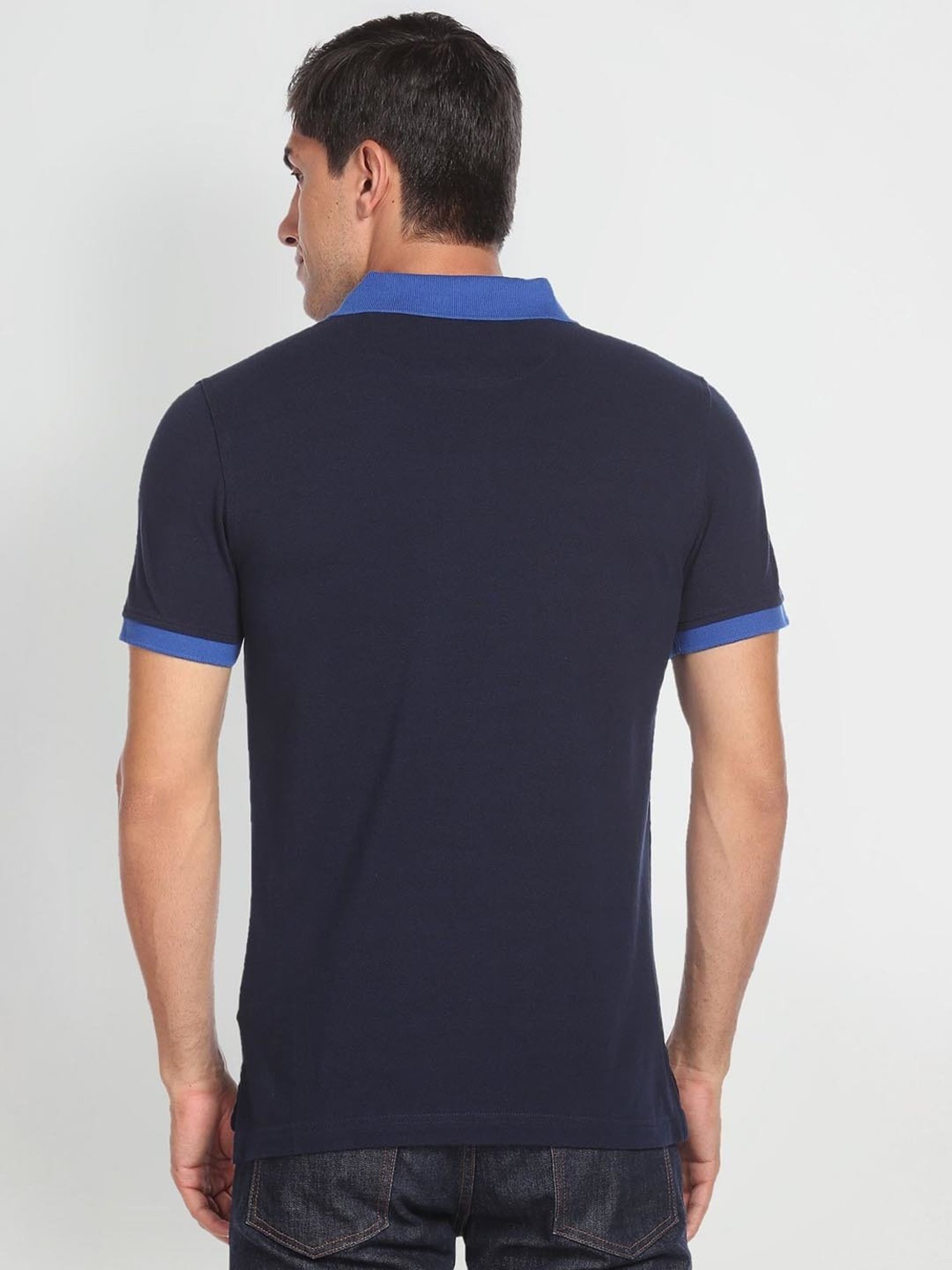 Arrow Sport Blue Cotton Regular Fit Striped Polo T-Shirt