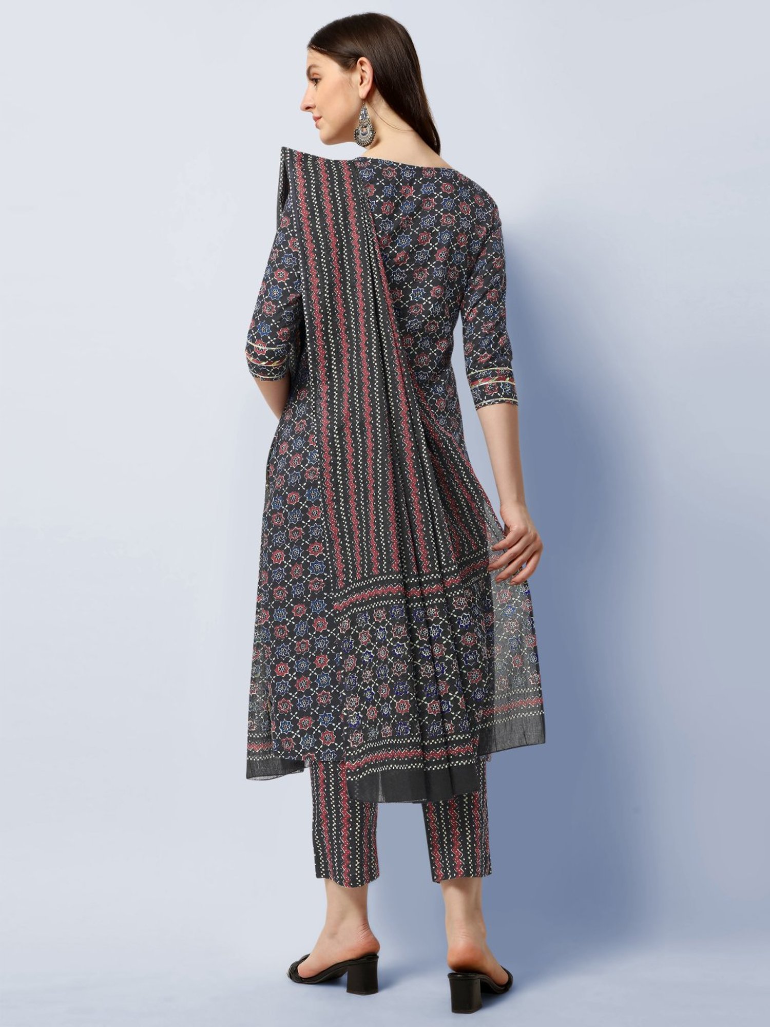 MIRCHI FASHION Black Cotton Embellished Kurta Pant Set With Dupatta