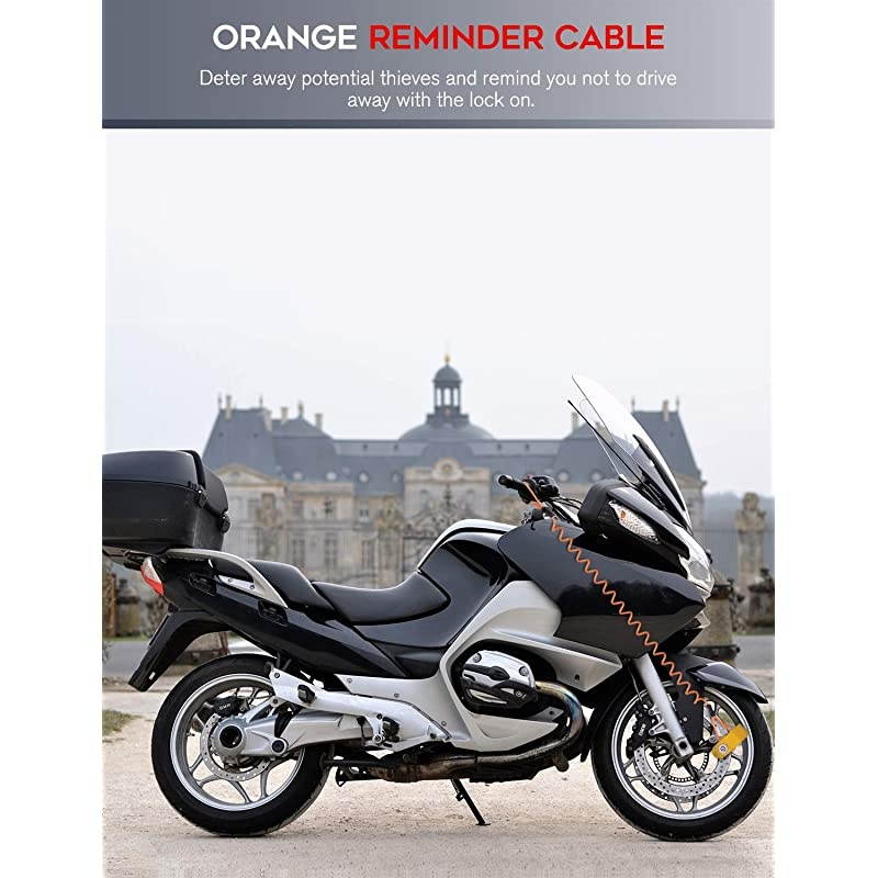 Motorcycle Alarm Disc Brake Lock Anti Theft Motorbike Security Wheel Disk Lock for 7mm Brake Rotor with 110db Alarm Sound with 15m5ft Reminder Cable for Harley Davidson etc Yellow