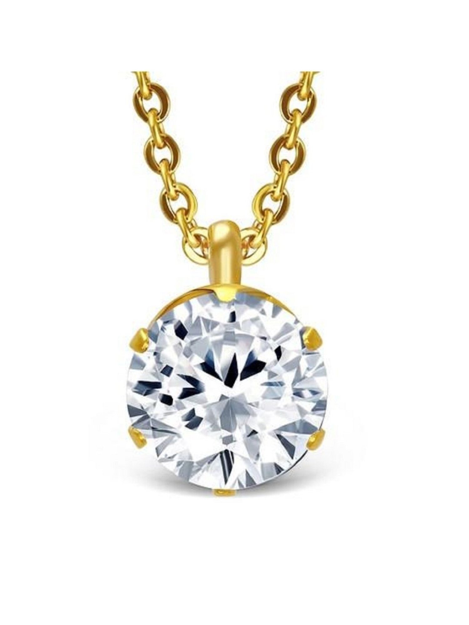 Oomph Gold Tone Solitaire Zirconia Delicate Pendant Necklace