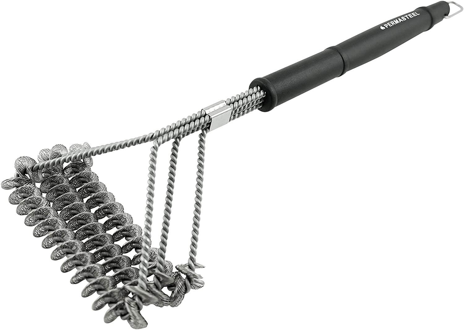 Permasteel PA-12001-AM Triple Head BBQ Grill Cleaning Brush Black, Stainless Steel