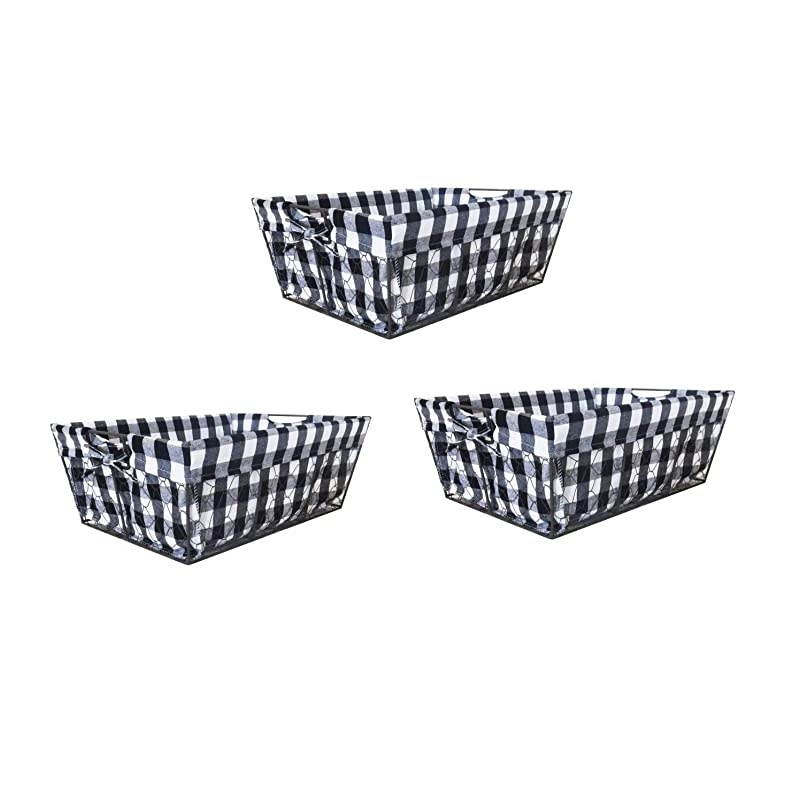 Set of 3 Farmhouse Wire Basket Liner Set Home and Kitchen Storage (Black & White Check)