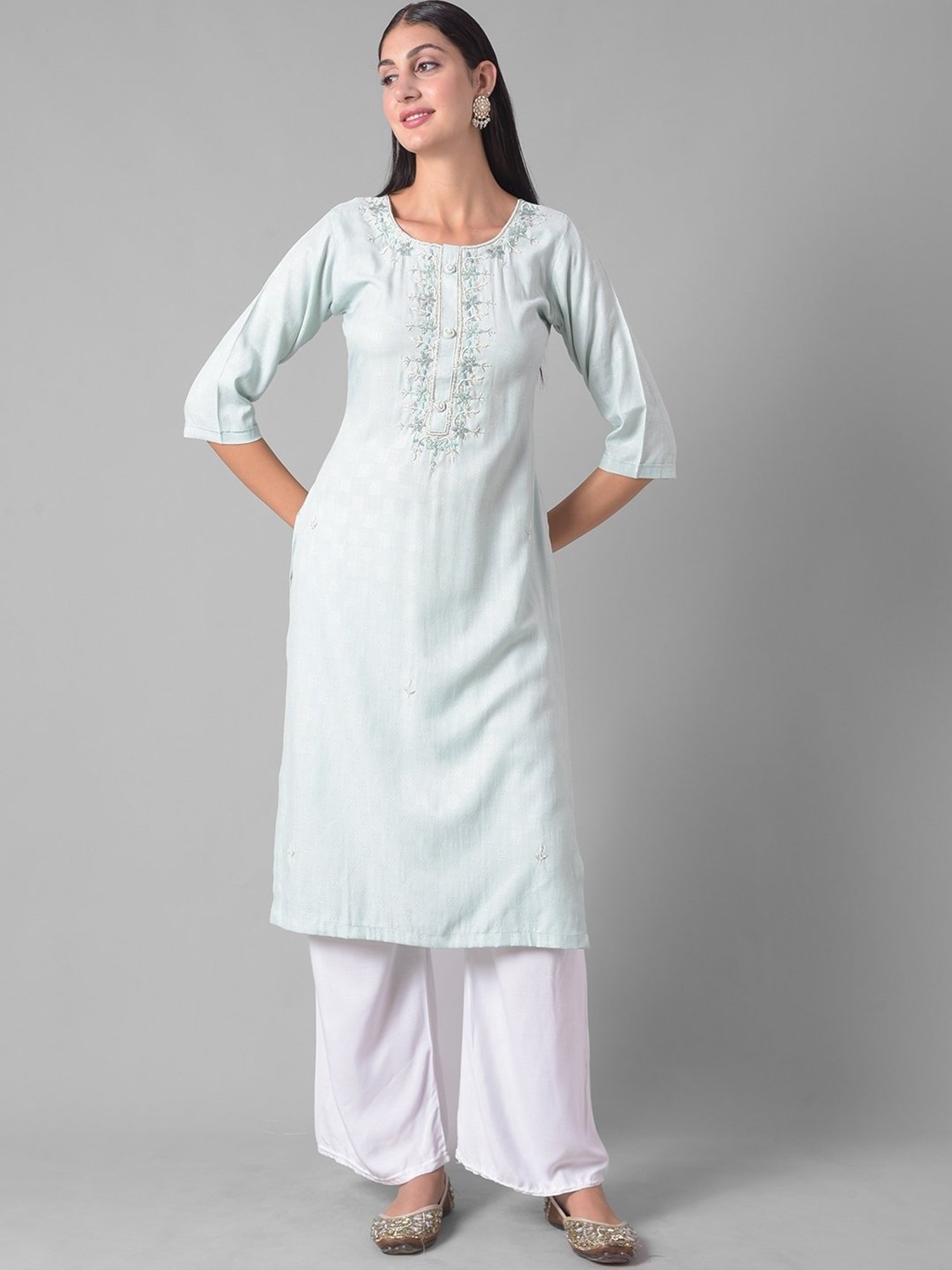 Dollar Missy Aqua Blue Embroidered Straight Kurta