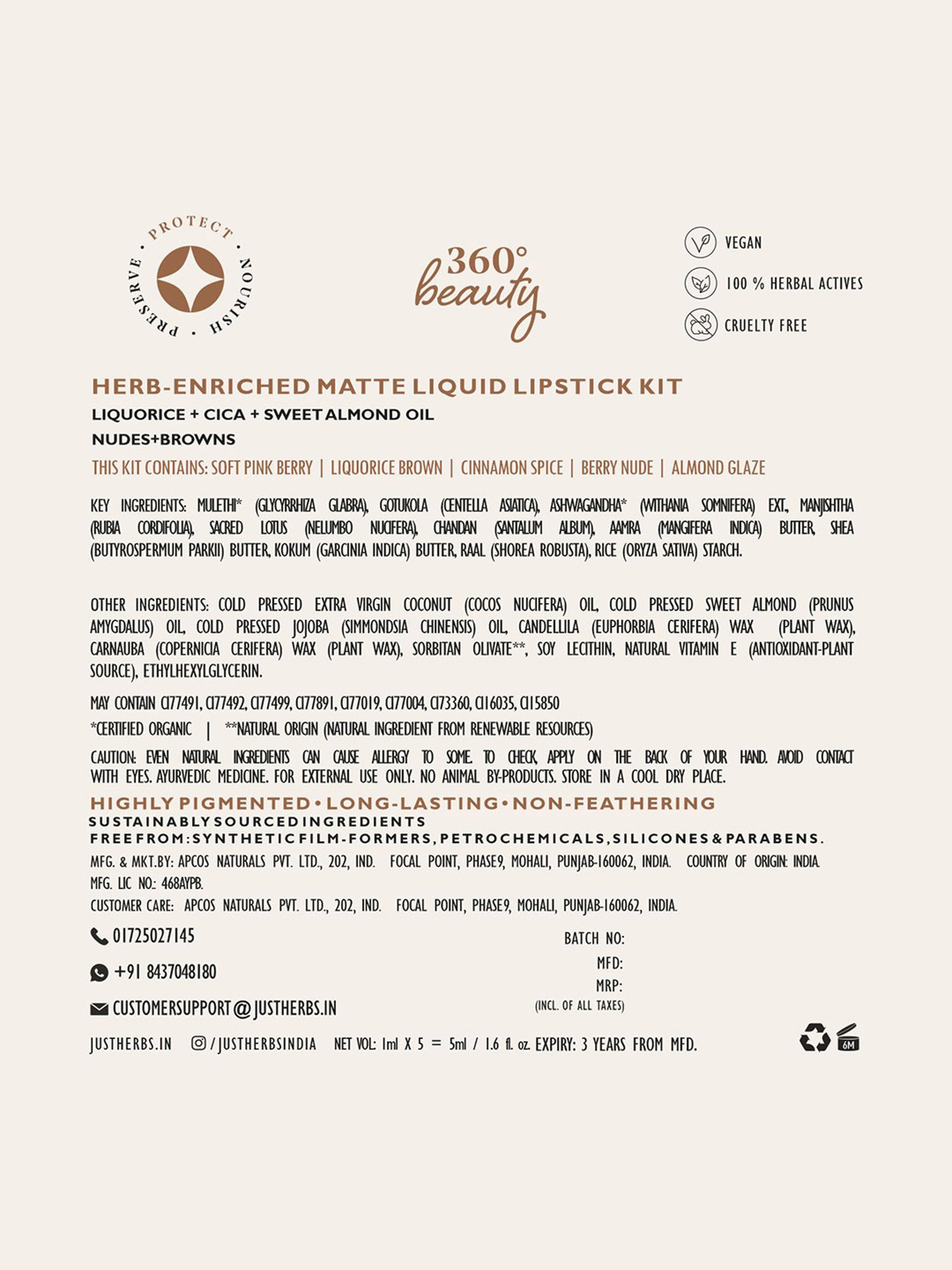 JUST HERBS Herb-Enriched Matte Liquid Lipstick Kit - Nudes + Browns