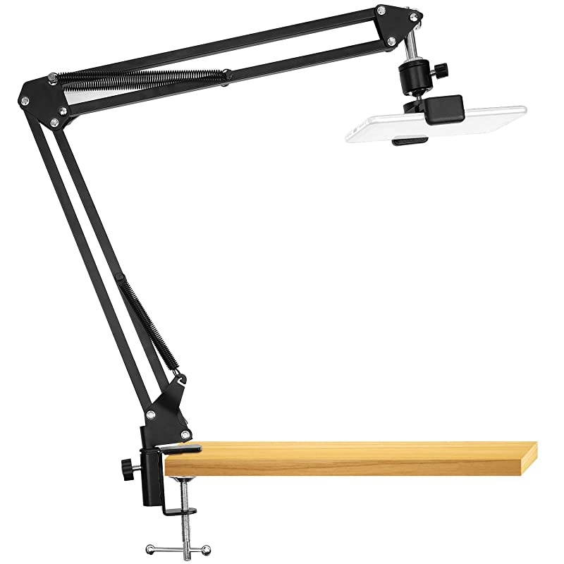 Overhead Video Stand Phone Holder Articulating Arm Phone Mount Table Top  Scissor Boom Arm Articulating Phone Stand Tablet Phone Holder for Streaming Phone Baking Crafting