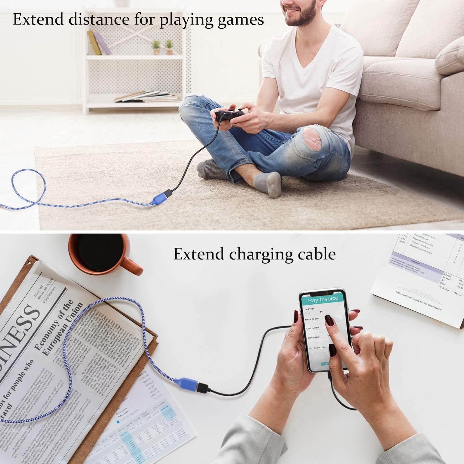 USB Extension Cable 6 FT OKRAY 5 Pack Braided Colorful Type A Male to A Female USB Extension Cord Extender Cable Compatible for Keyboard USB Flash Drive Game Controller and More (Multi-Colored)