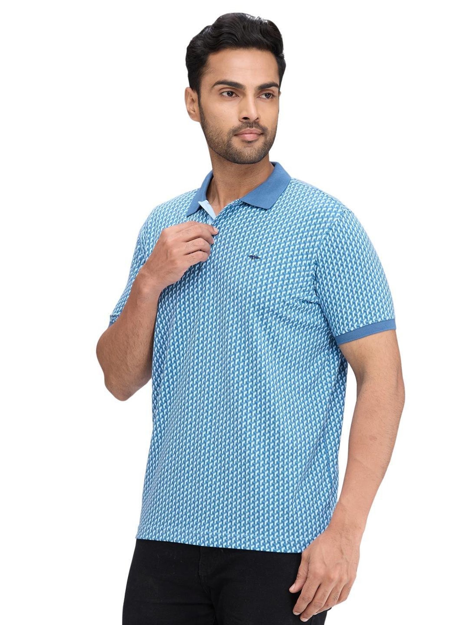 Park Avenue Blue Slim Fit Printed Polo T-Shirt