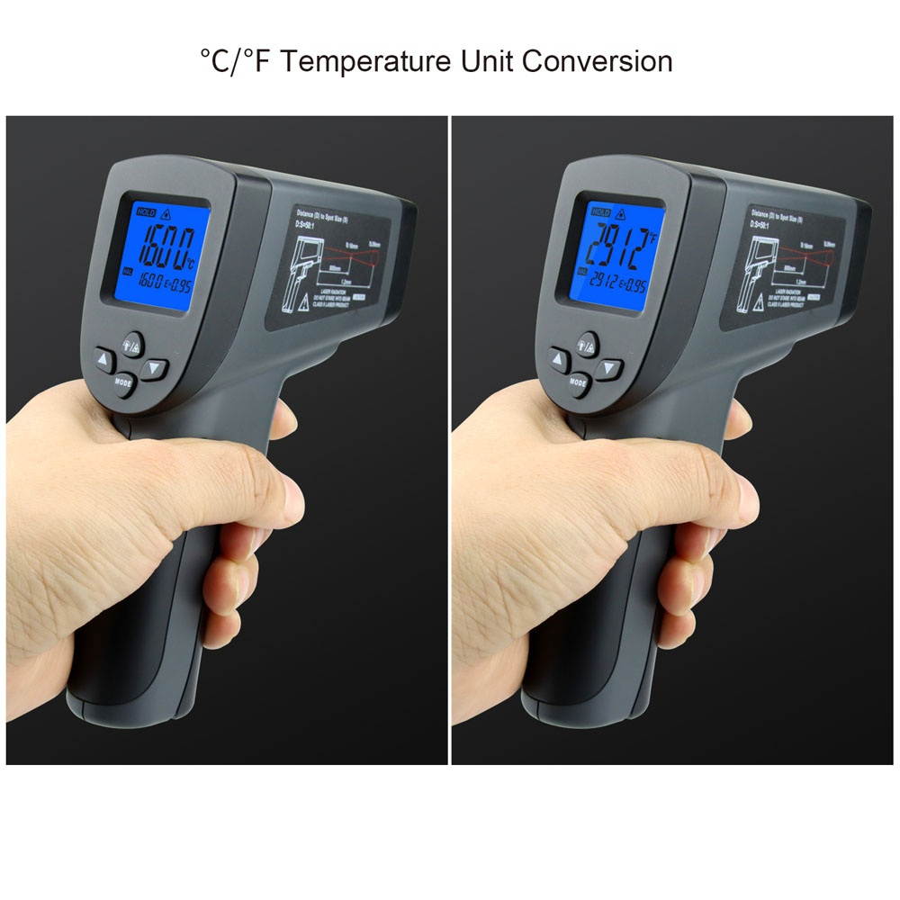 Digital Thermometer Two Laserlines Non-Contact Object Temperature Measurement Tool Handheld ? ? Switchable Measuring Device with Data Hold Low Battery Alarm Function