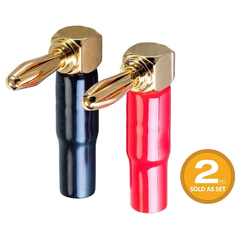 2 Pair Right Angle 24k Gold Plated Banana Speaker Wire Cable Screw Plug Connectors