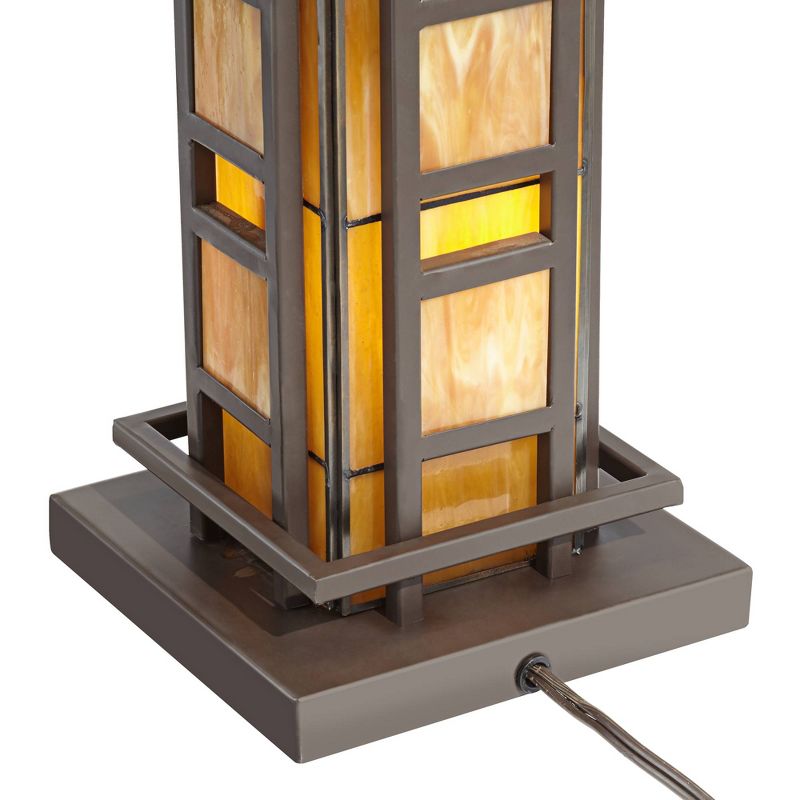 Robert Louis Tiffany Mission Table Lamp with Nightlight LED Oil Rubbed Bronze Amber Stained Art Glass Shade Living Room Bedroom