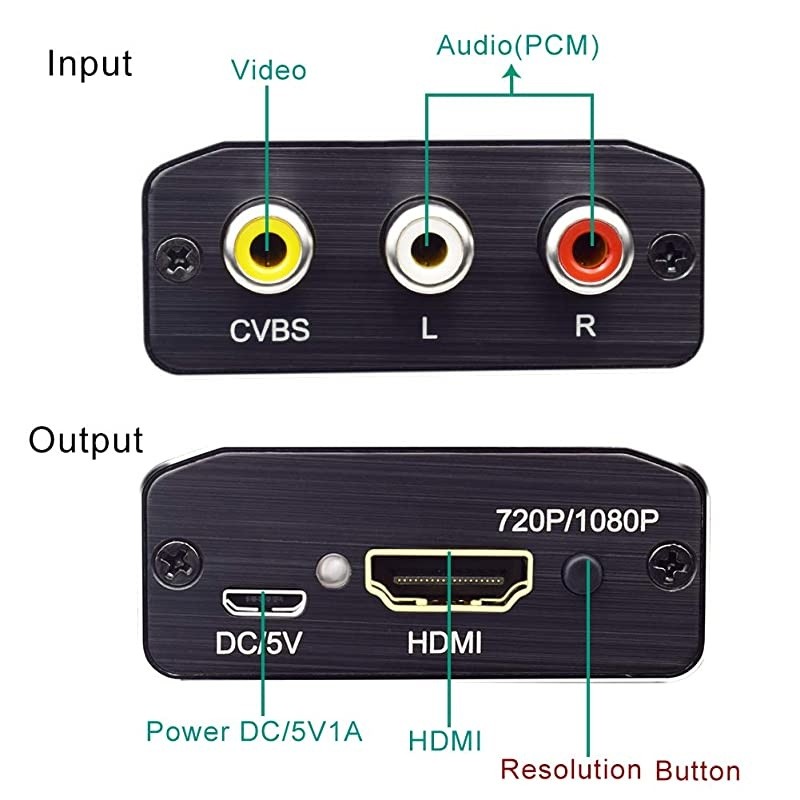 RCA AV Composite to HDMI Video Audio Converter Adapter Mini RCA to HDMI Box Support 1080P for TV/PC/PS2/Blue-Ray DVD,Black