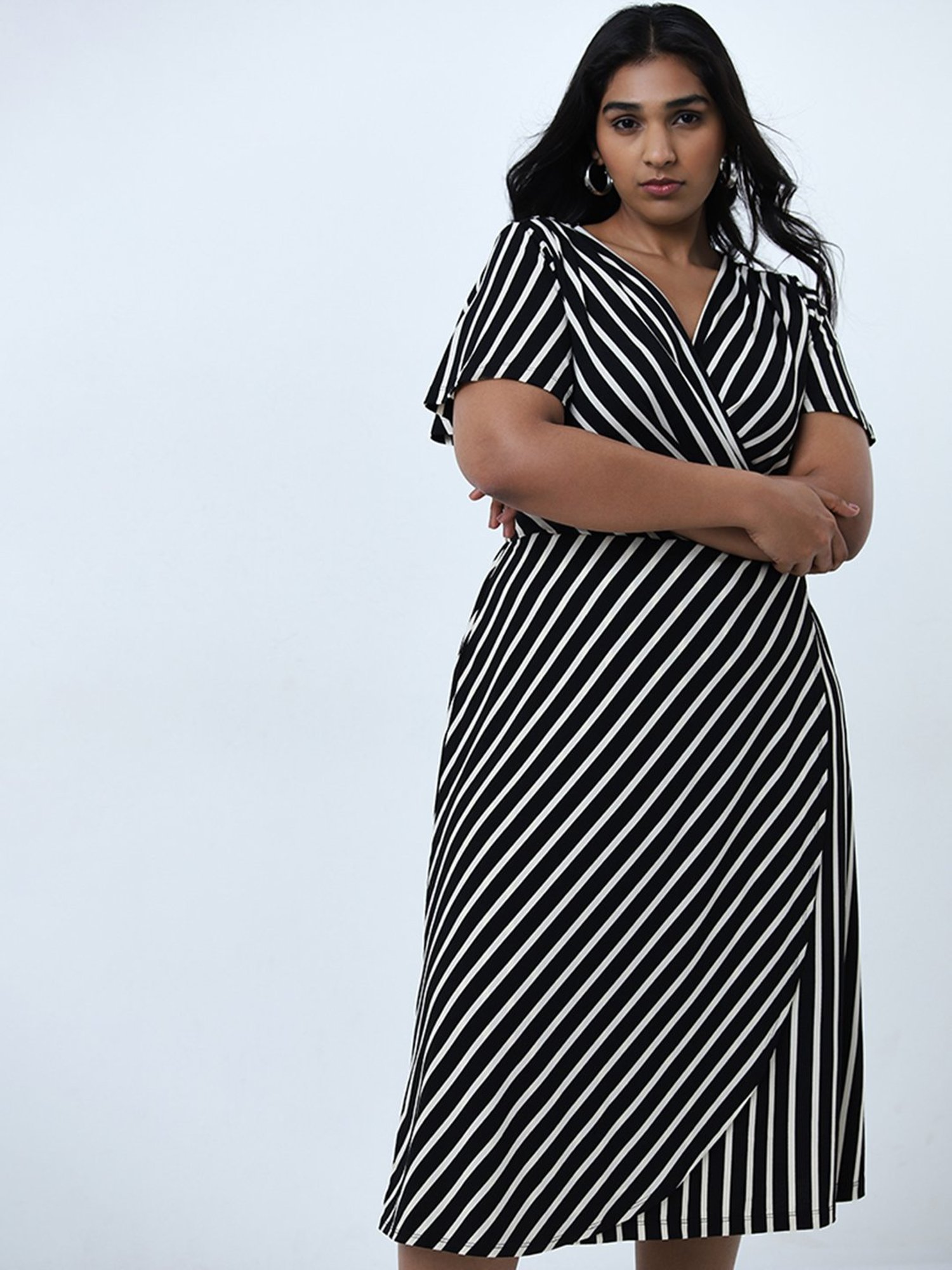 Gia by Westside Black Striped A-Line Dress