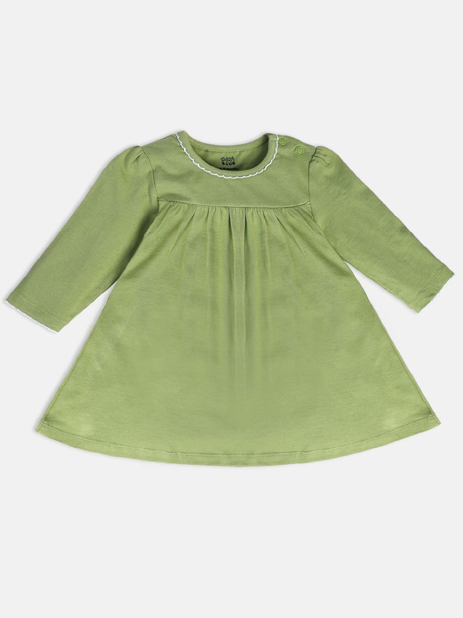 MINIKLUB Kids Green & Yellow Solid Full Sleeves Dress (Pack Of 2)