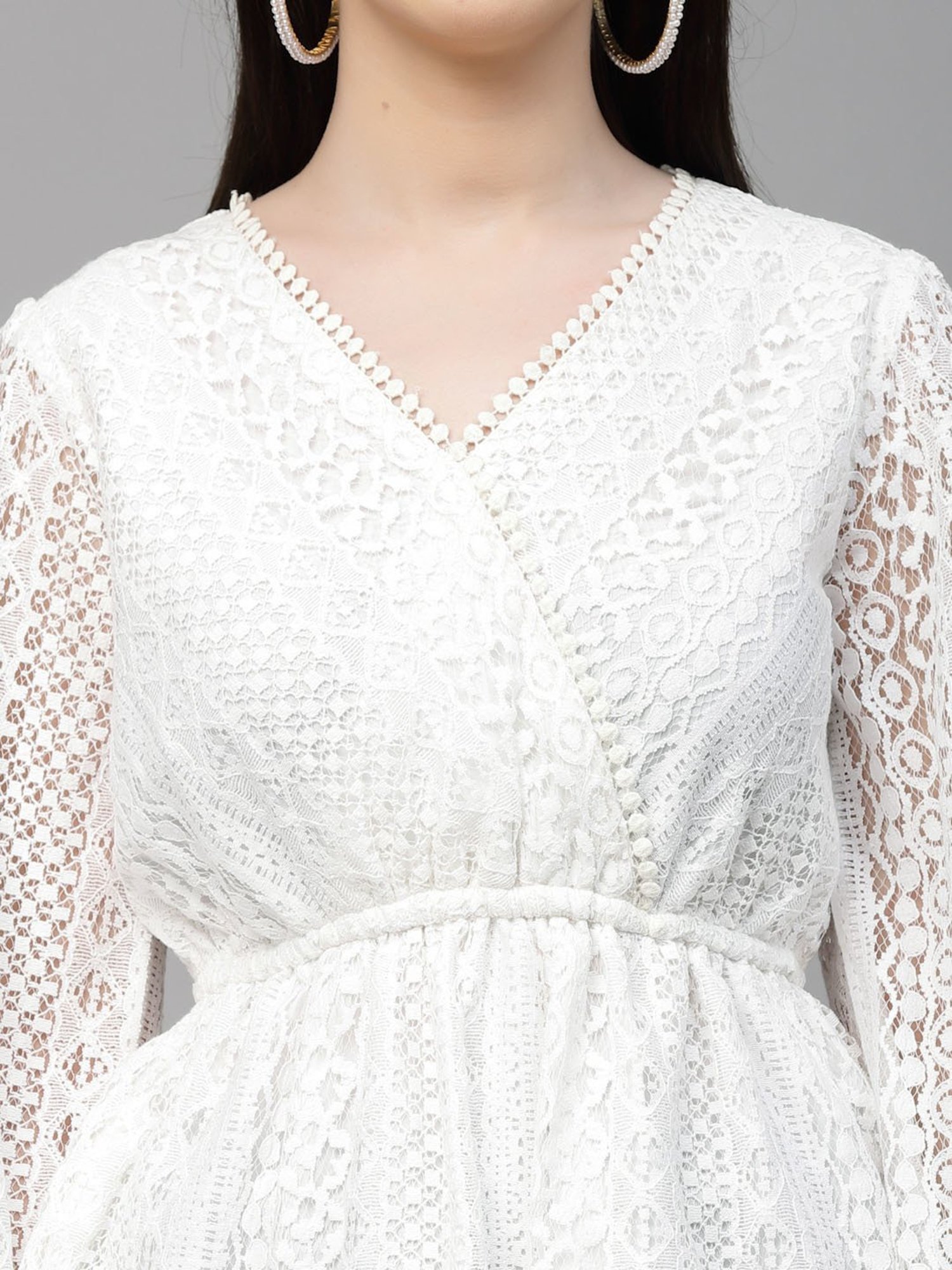 Style Quotient Women White Self Design  Lace Regular Smart Casual Peplum Top