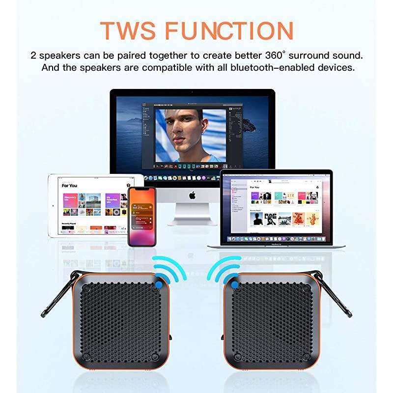 Waterproof Bluetooth Speaker with FM Radio IPX7 Waterproof Speaker Bluetooth Wireless Small Speaker TWS Stereo 10H Playtime for Shower Bath Pool Boat Beach Home Party Travel 2019