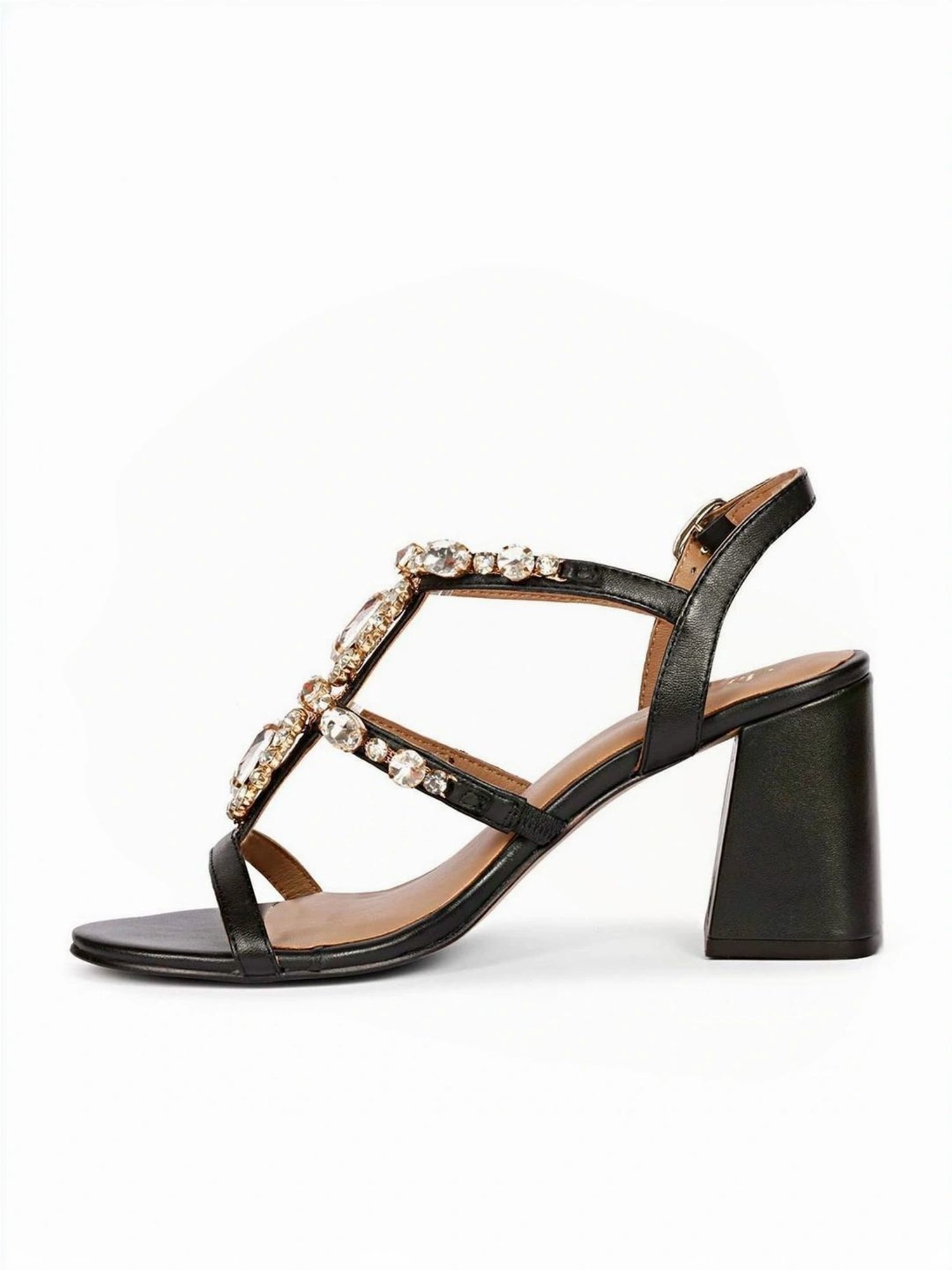 Saint G Women's Adorned Black Ankle Strap Sandals