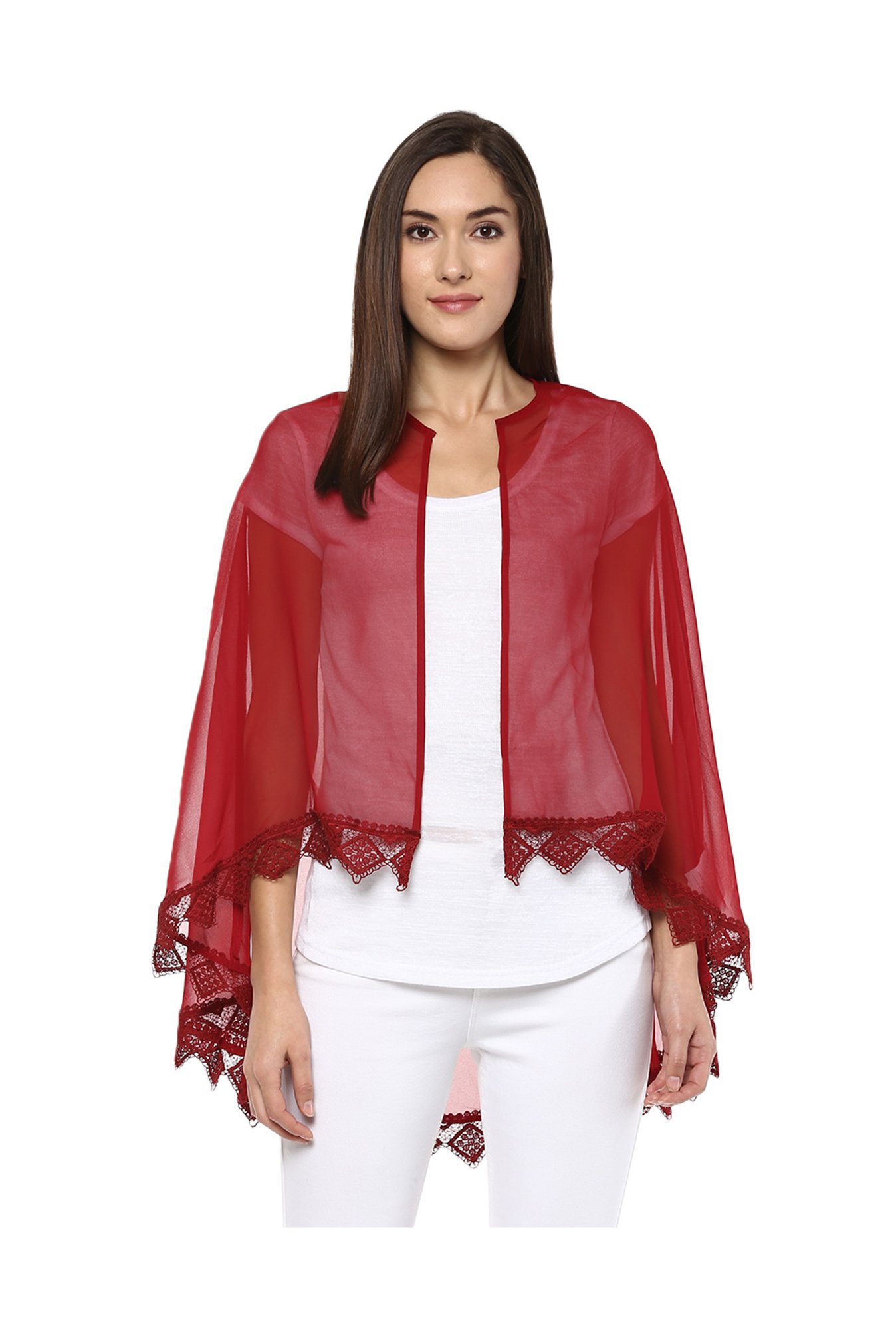 Fusion Beats Maroon Polyester Shrug