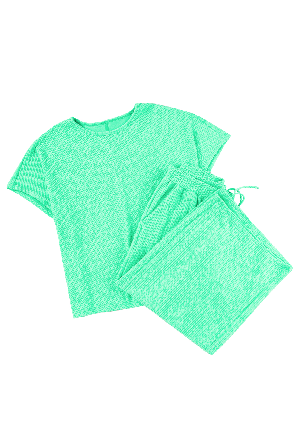 Rose Red Solid Waffle Knit Plus Size Two Piece Shorts Set