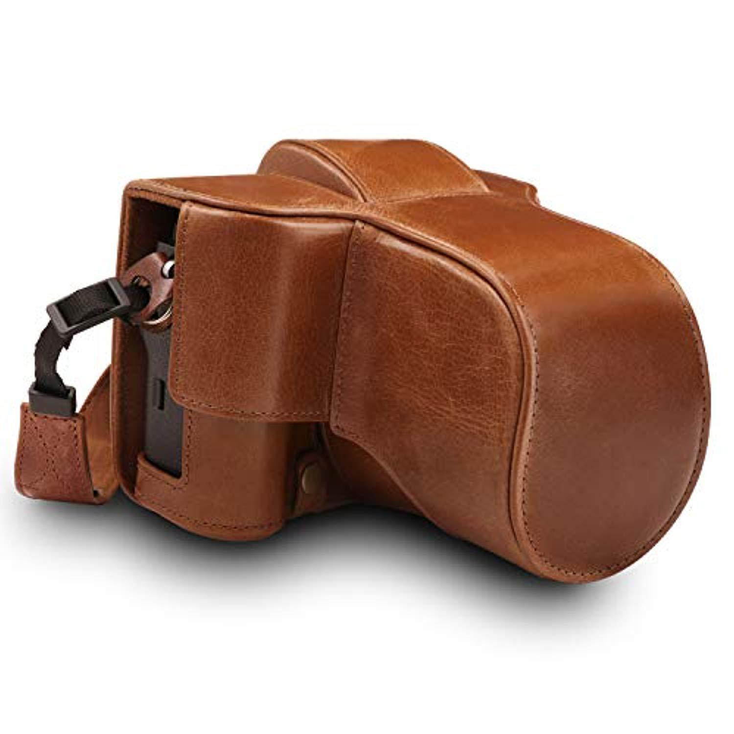 megagear mg1551 ever ready genuine leather camera case for fujifilm xt3 xf23mm  xf56mm & 1855mm lens  brown