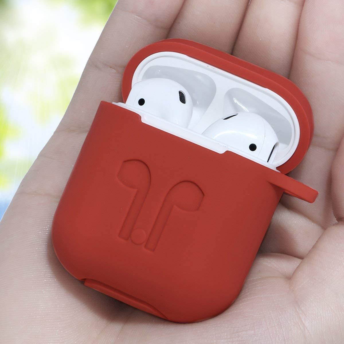 LIKDAY AirPods Case with Strap Protective Silicone Cover with Carabiner for Apple Airpods Accessories ( Red )