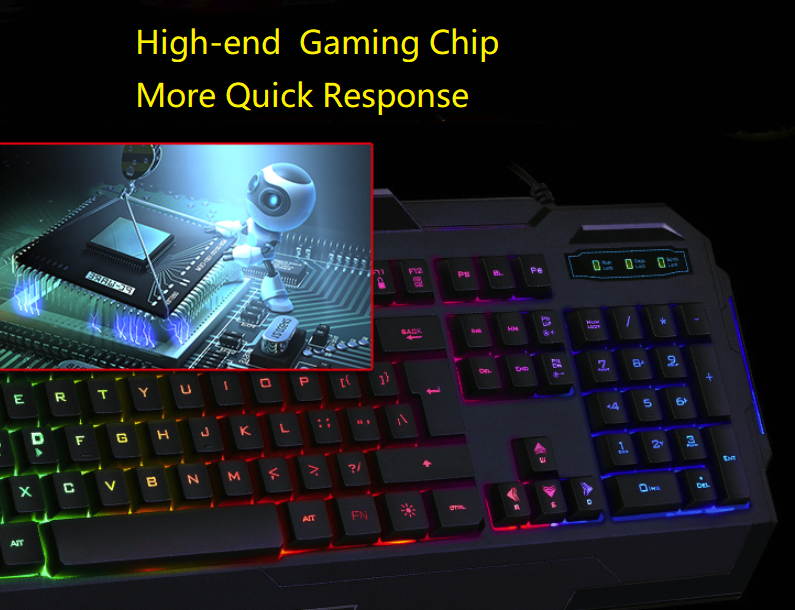 CORN VP-X9  19 Non-Conflicting Keys, Ergonomic Design, Mechanical Feeling  Cool Exterior Breathing Backlit Waterproof USB Wired Silent Typing Keyboard For Office And Game - Black