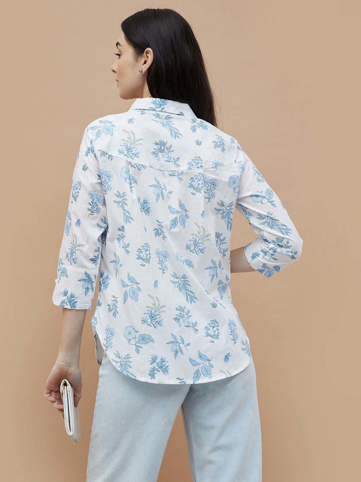Colour Me by Melange White Cotton Printed Shirt