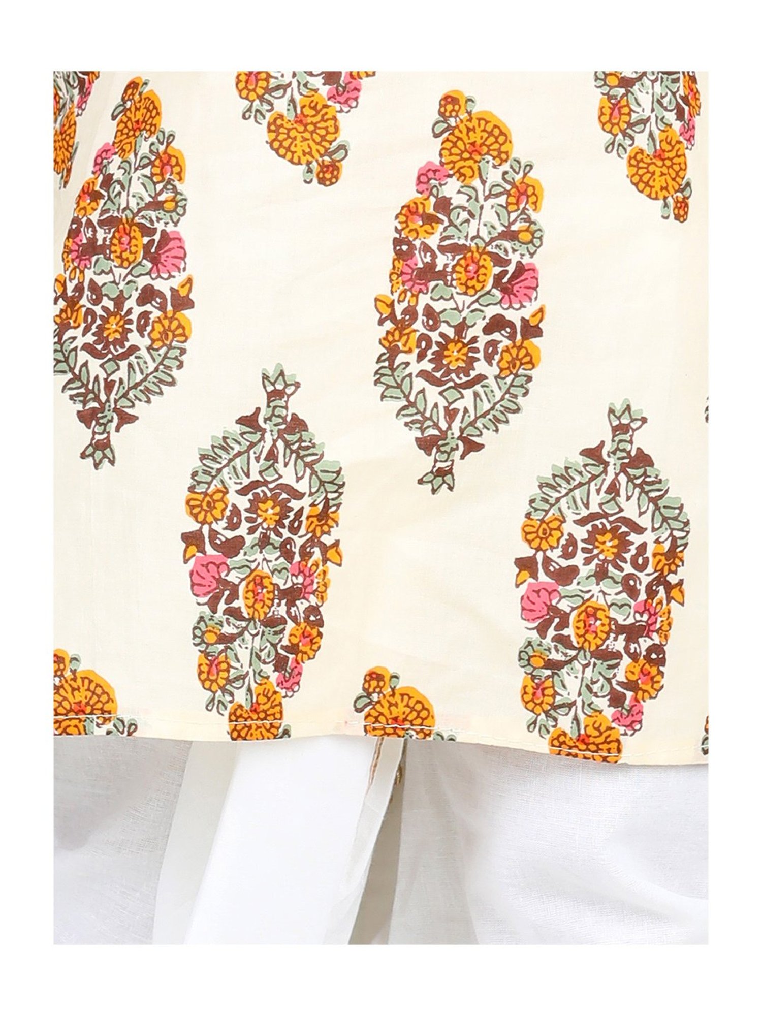 AJ Dezines Kids Off White Printed Full Sleeves Kurta with Dhoti