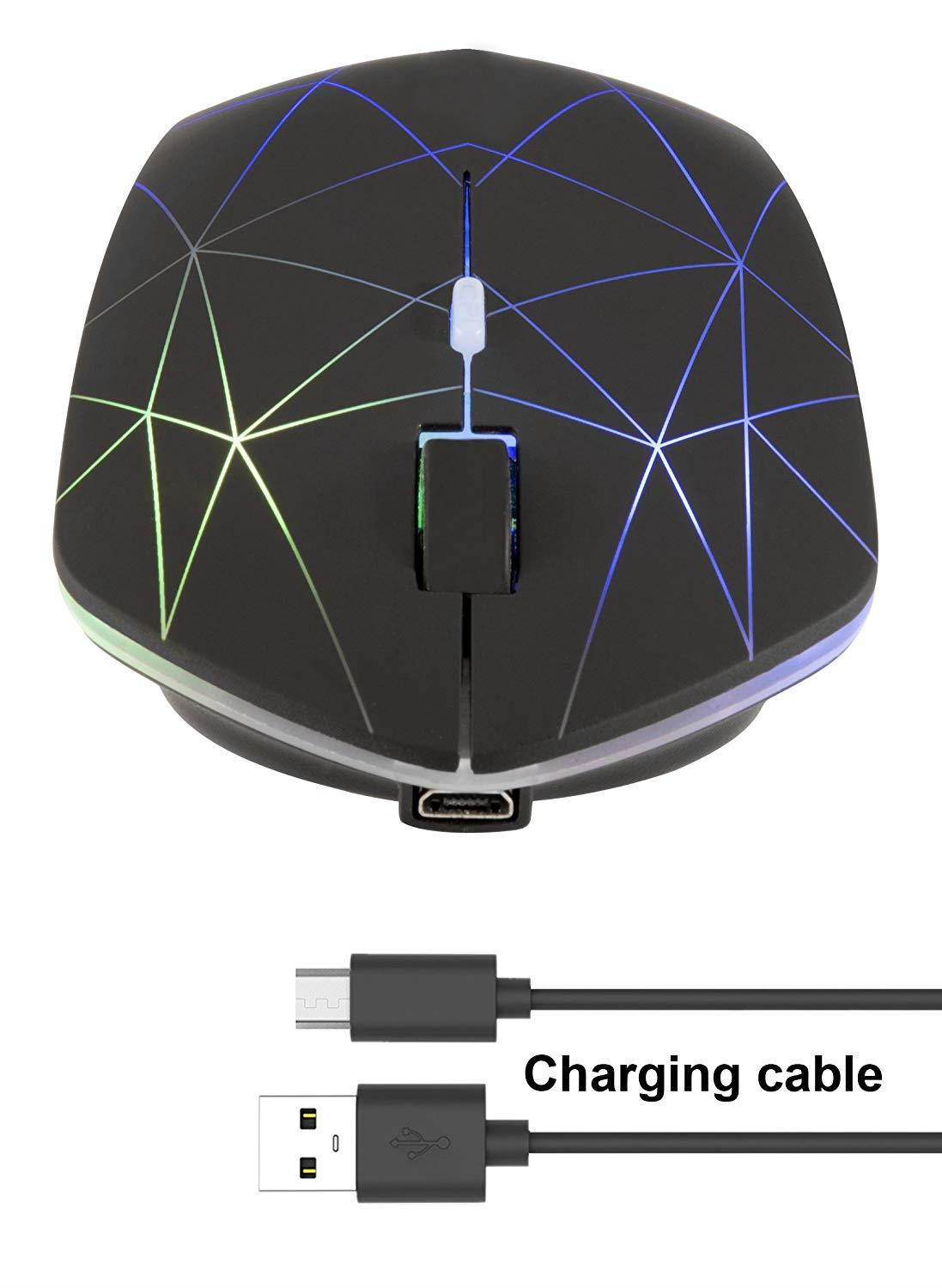 Rechargeable Wireless Mouse Illuminating,Powered by Li-Polymer Battery, with Optical Sensor Nano USB Receiver,3 Stage DPI Speed, 4 Buttons for PC, Laptop, Tablet, MacBook (Firework-Illuminating)