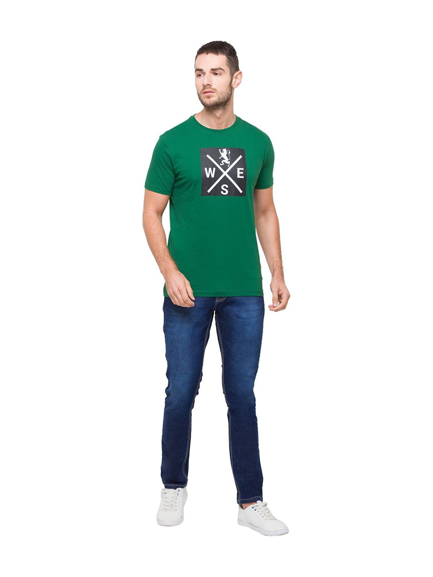 Giordano Green Cotton Round Neck T-Shirt