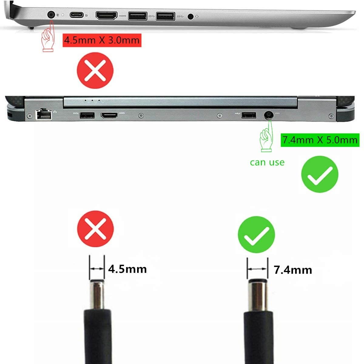New Ac Charger Fit for Dell Latitude 7390 7240 7440 7450 E5550 3350 3160 E7440 E5440 65W LA65NM130 HA65NM130 Laptop Power Supply Adapter Cord 65 watt