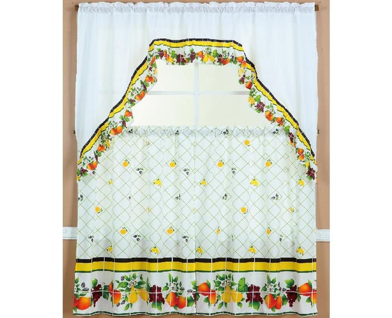 Ramallah Trading Ruffle Fruit Medley Tier and Valance - 60 x 36, Multicolored