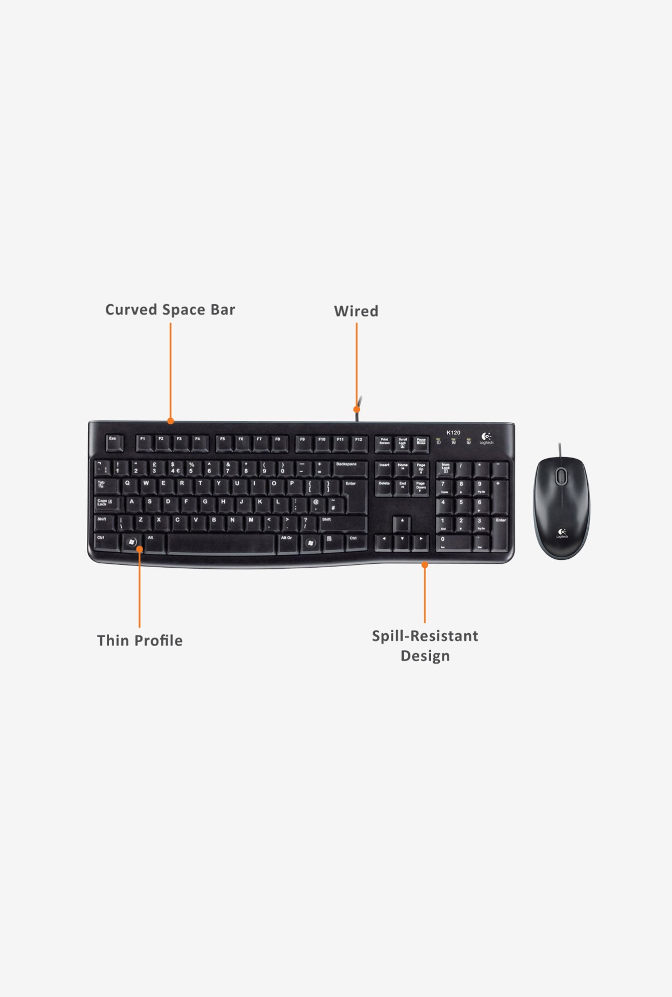 Logitech MK120 Wired keyboard and Mouse (Black)