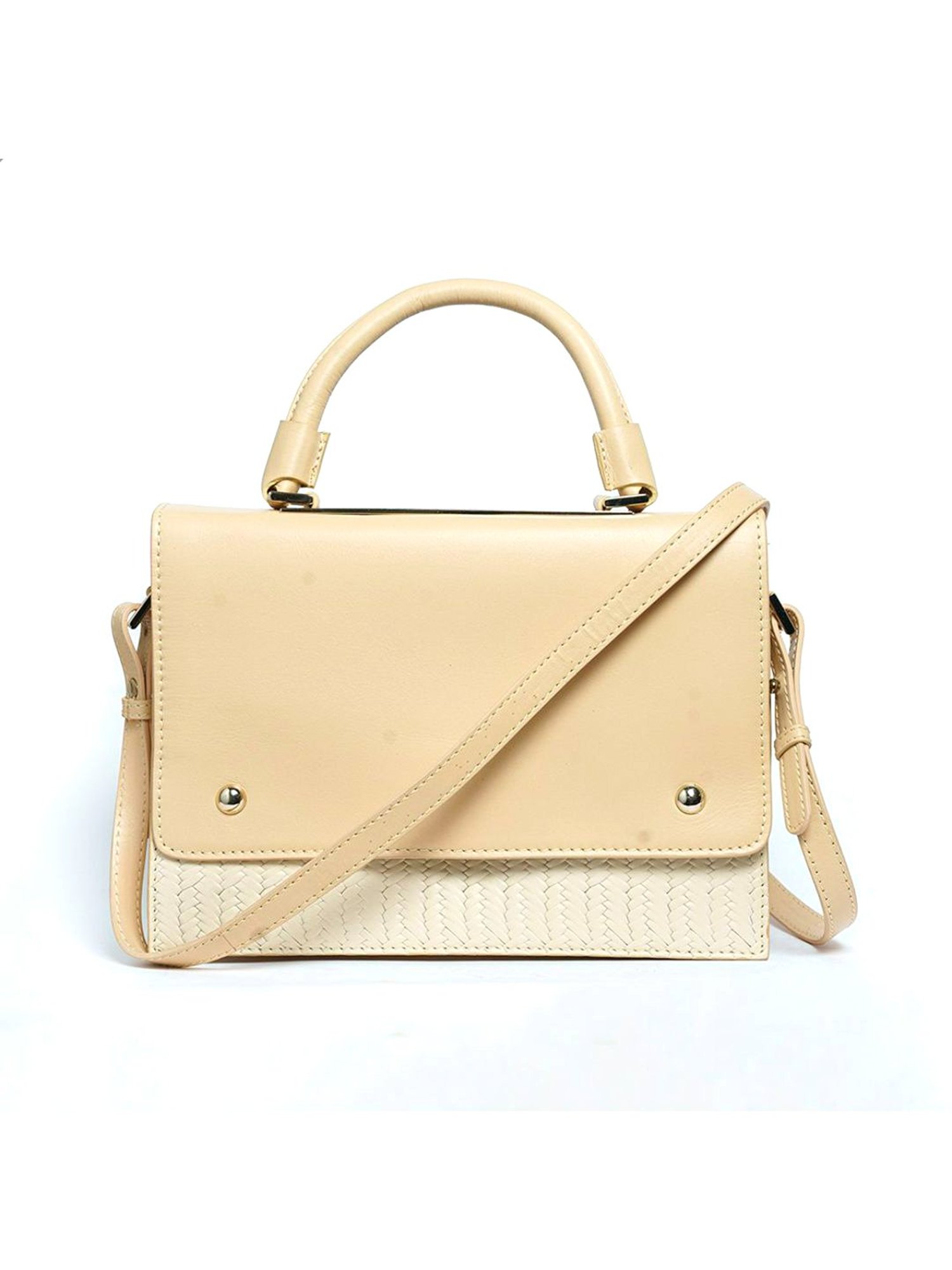 RI2K London Cream Leather Medium Textured Satchel Handbag