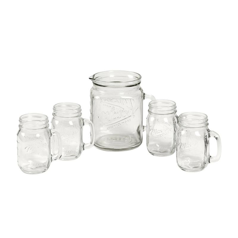 5pc Glass Beverage Pitcher and Drinkware Set - Mason Craft & More