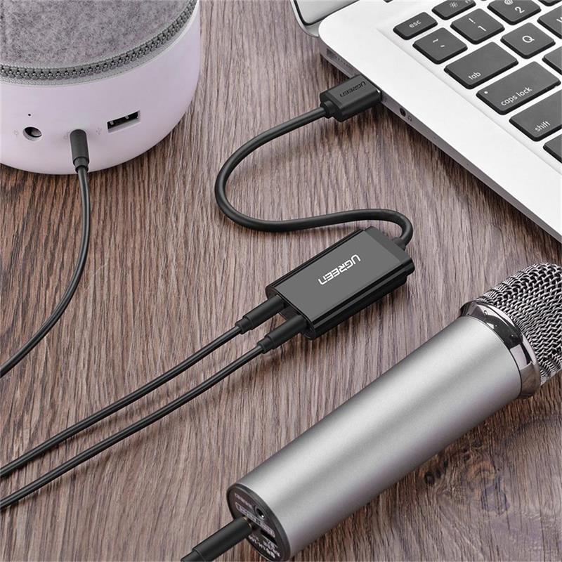 UGREEN USB Audio Adapter External Stereo Sound Card with 3.5mm Headphone and Microphone Jack for Windows Mac Linux PC Laptops Desktops PS5 White