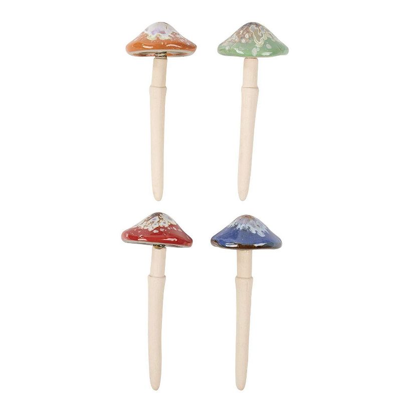 Juvale 4 Piece Ceramic Mushroom for Outdoor & Garden Decor, 4 Colors, 6.2" x 2.5"