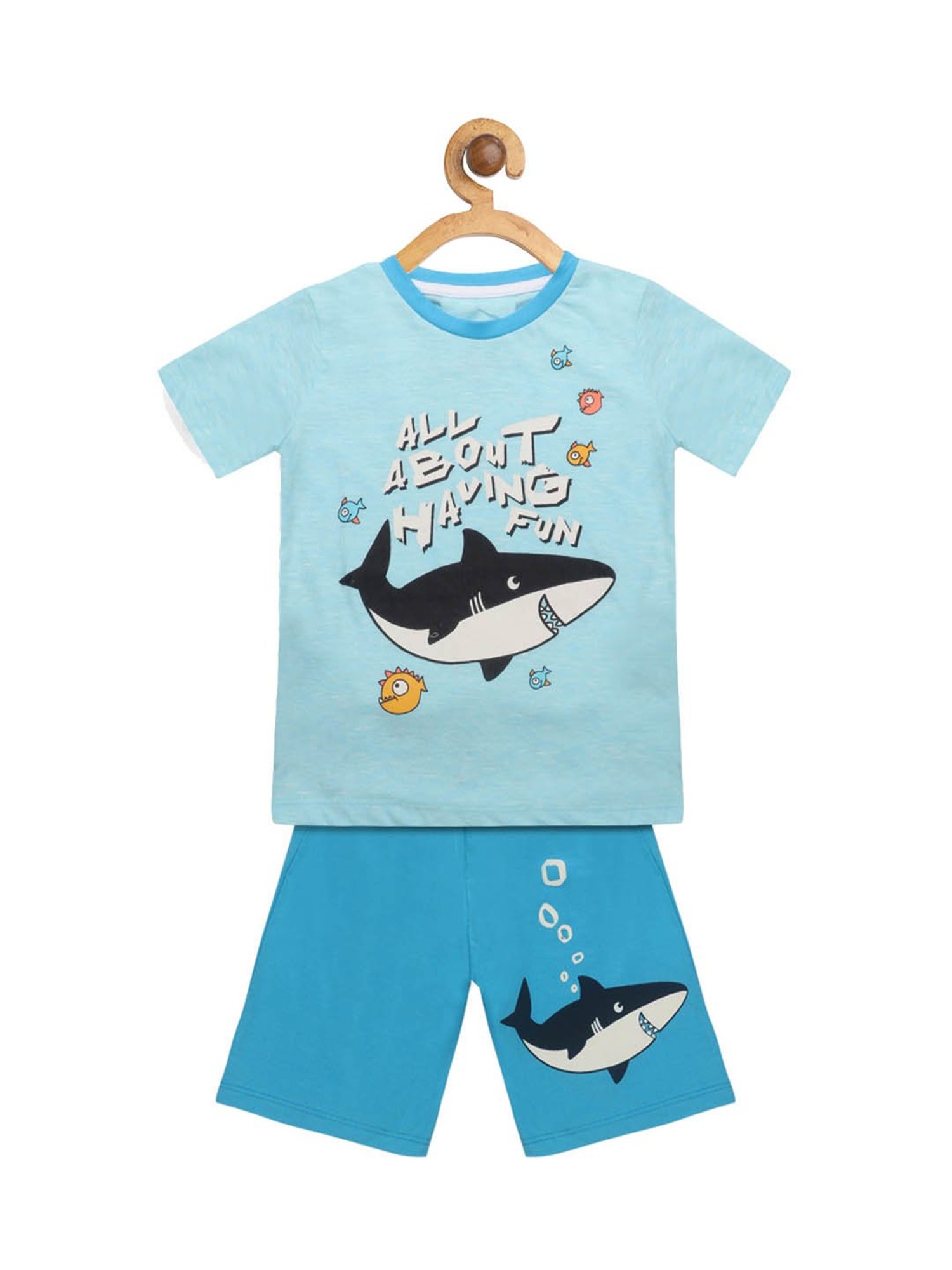 Lazy Shark Kids Blue Printed  T-Shirt with  Shorts