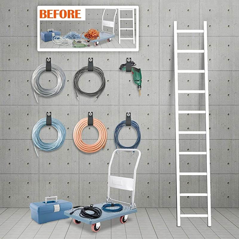 Cord Organizer Cable Holder 8 Pack Garage Organizers and Storage Unfold 145Inch Suitable for Home Shop Boat and RV Builtin Grommet for Hanging on Nails or Hooks Black