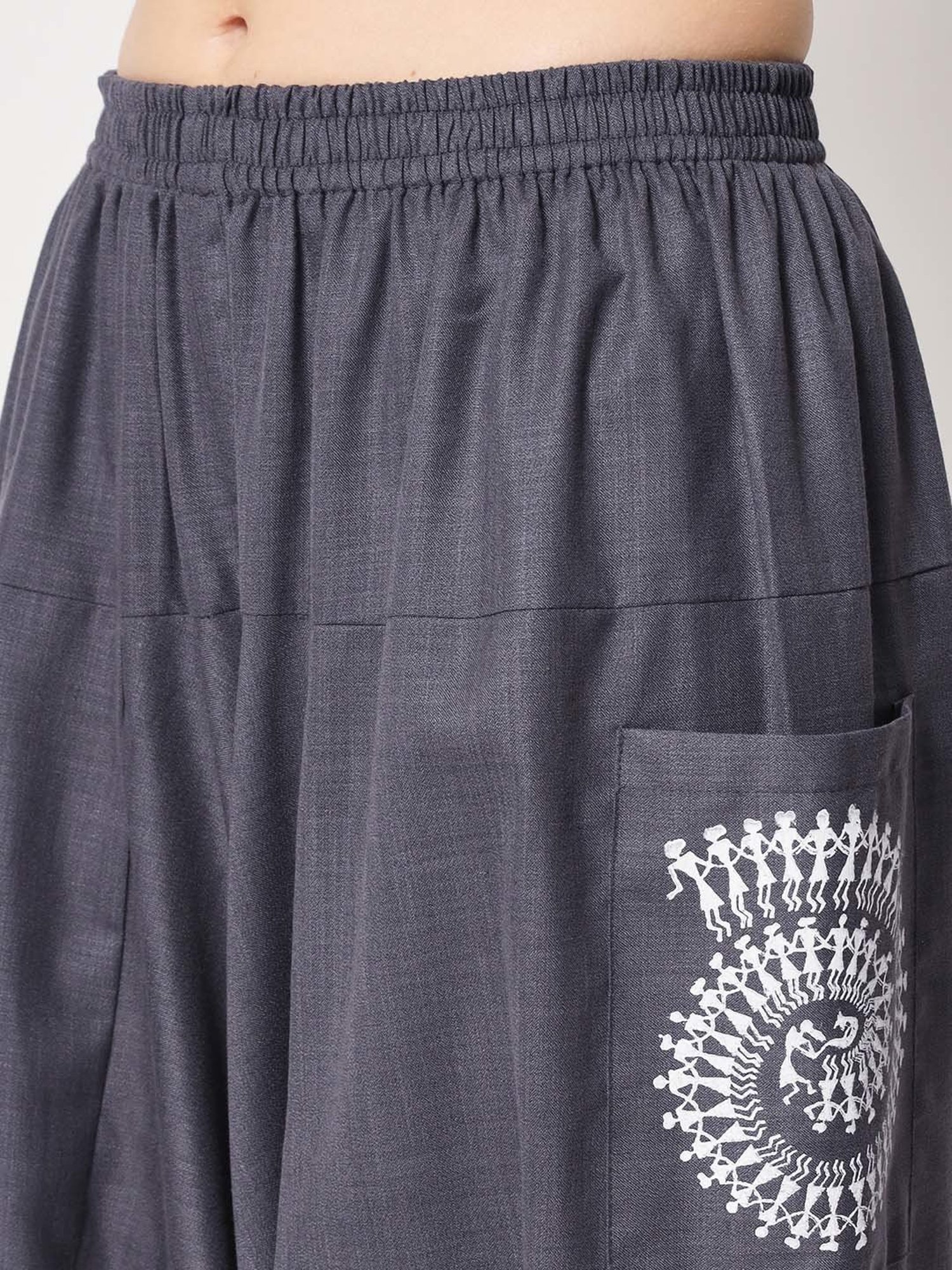 9rasa Grey Cotton Printed Drop-Crotch Pants