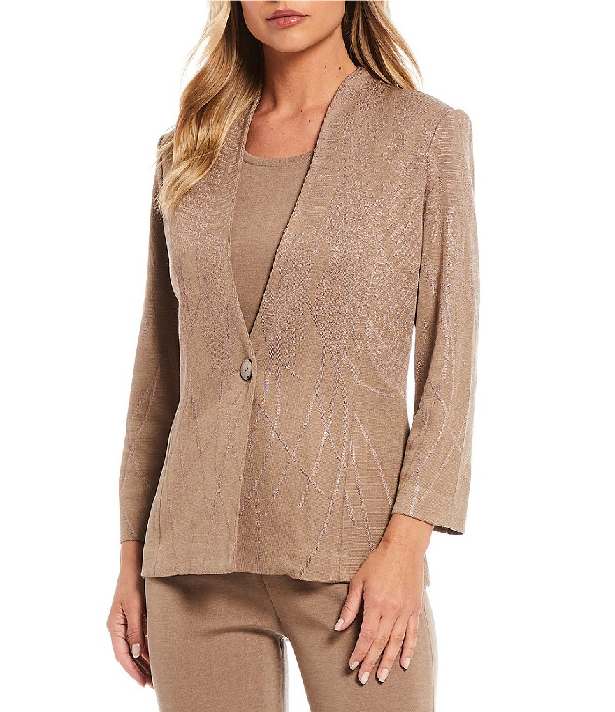 Misook Bracelet Sleeve Mandarin Textured Jacket