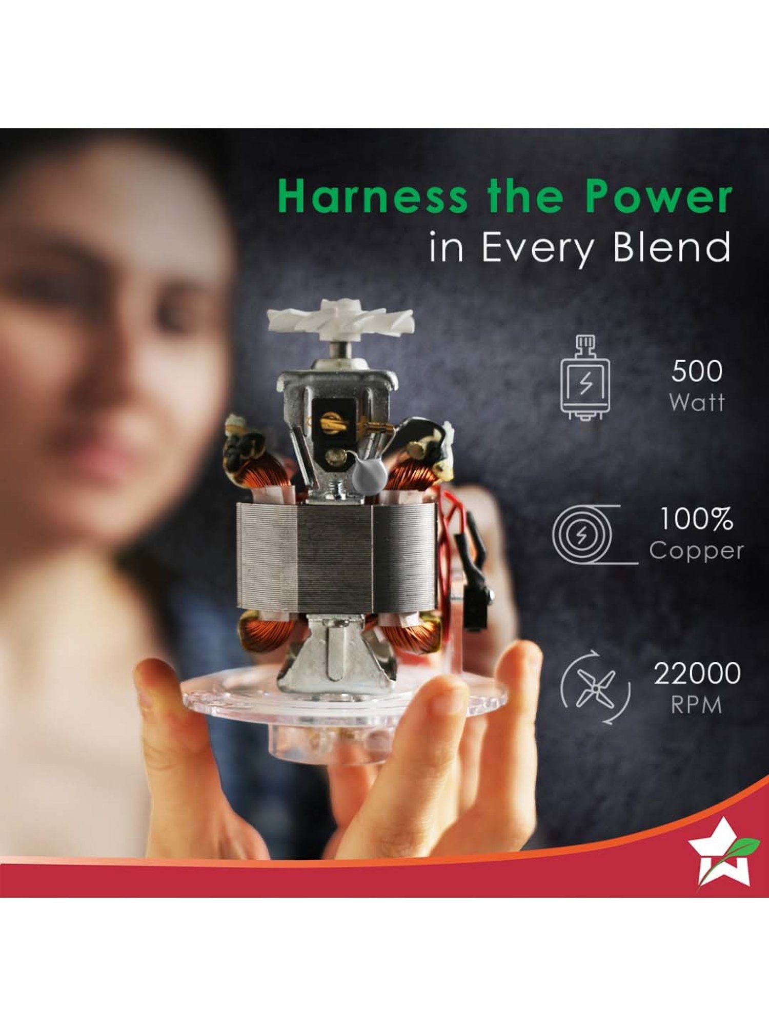 Wonderchef Nutri-blend Mixer Grinder 500W,22000 RPM with 3 Jars & SS Blades 2-Yr Warranty,Red