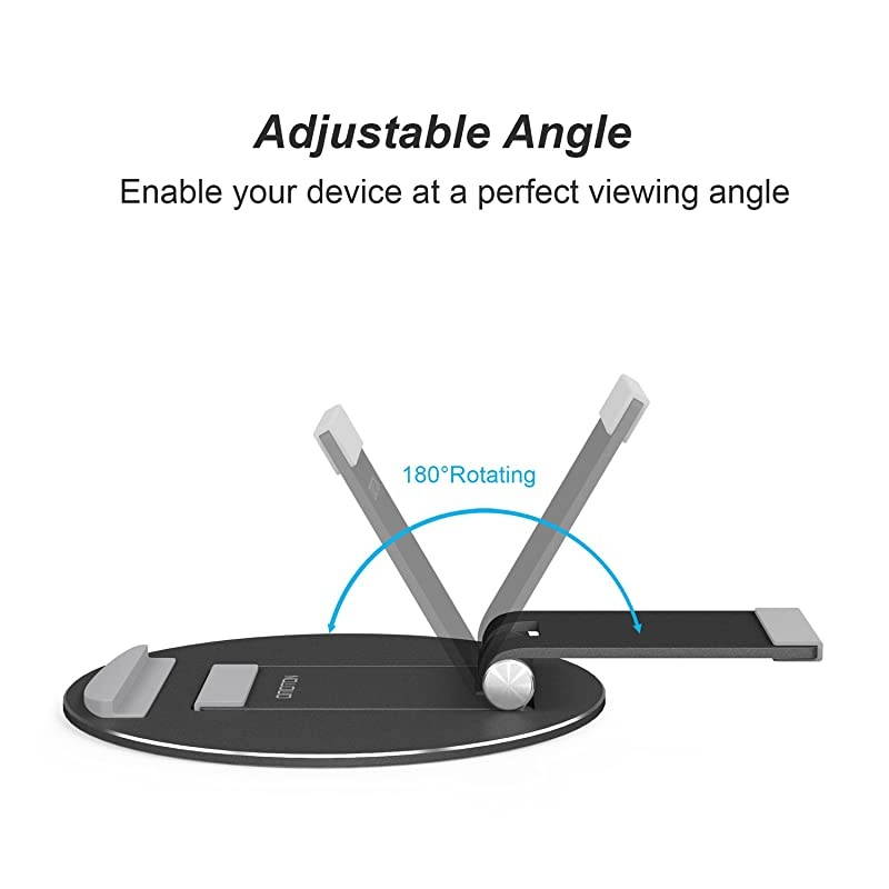 Tablet Stand Adjustable Desktop Aluminum iPad Stand with AntiSlip Base Portable Holder Dock for iPad Tablet Samsung Tab EReader and Cellphones Black